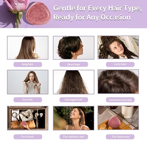 Miniatura 4 de Barra de champú Natural Rose, fórmula a base de plantas con aceite de coco, aceite de aguacate y extractos de rosa, sin SLS, 2.54 oz