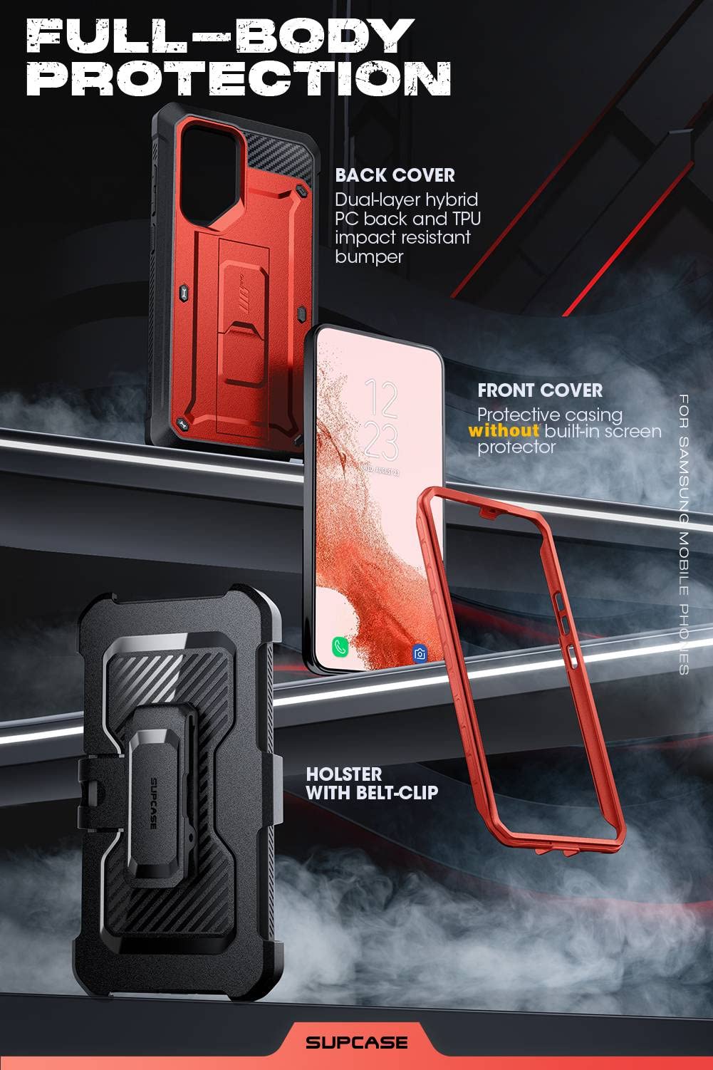 SUPCASE Unicorn Beetle Pro Case for Samsung Galaxy S23 Ultra 5G (2023), Full-Body Dual Layer Rugged Belt-Clip & Kickstand Case with Front Frame (Ruddy)