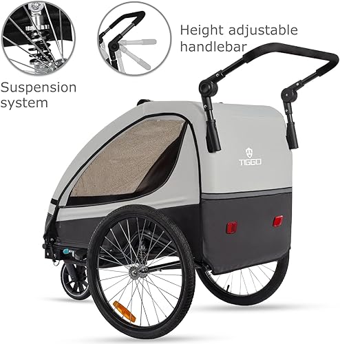 Miniatura 10 de TIGGO VS - Remolque y cochecito de bicicleta de suspensión 2 en 1, asiento doble para niños pequeños, niños, portabicicletas para niños Rojo