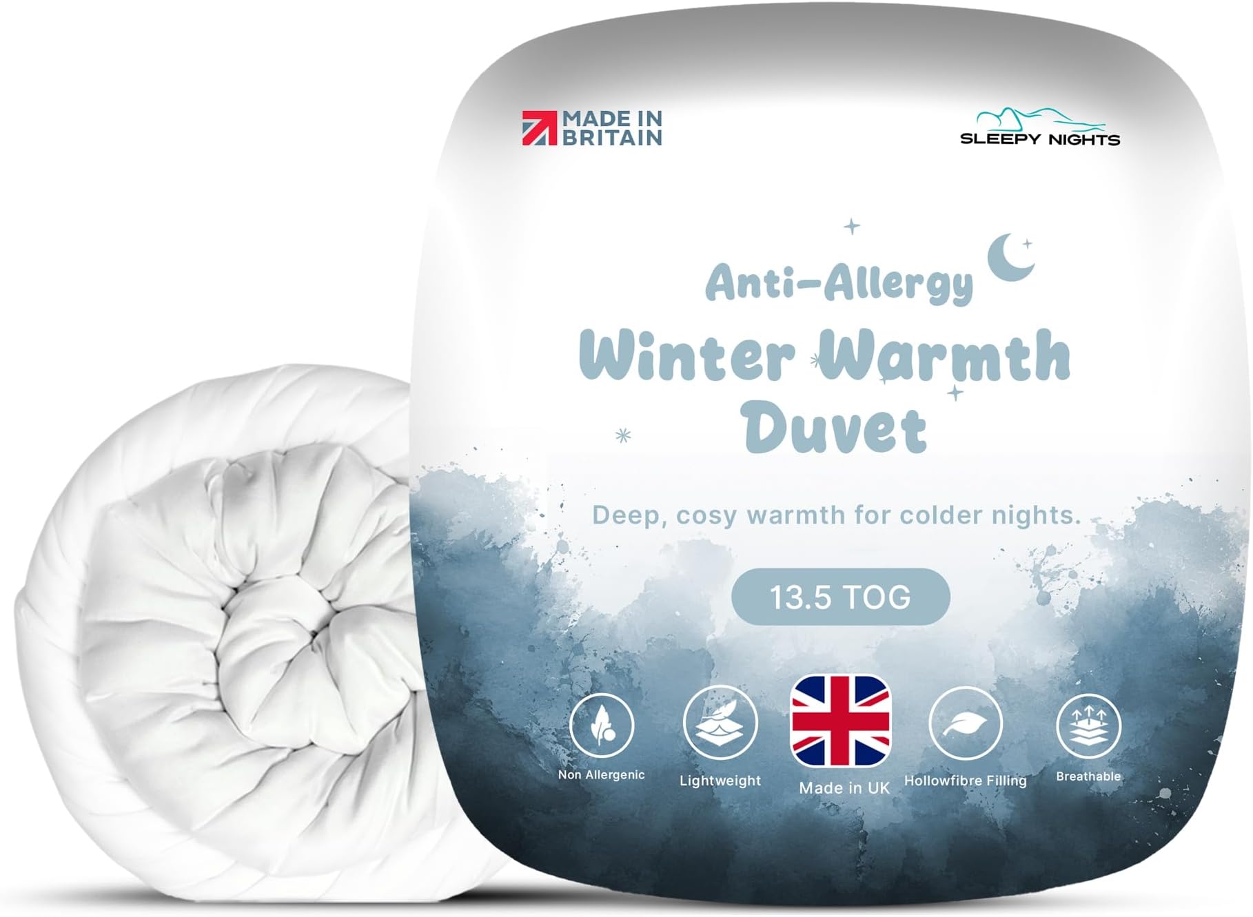 SleepyNights 13.5 Tog Single Duvet Quilt – Winter Warm Extra Cosy Bedding – Anti Allergy Hollowfibre Duvet, Soft & Breathable – Made in UK & Non-Allergenic (135 x 200cm)