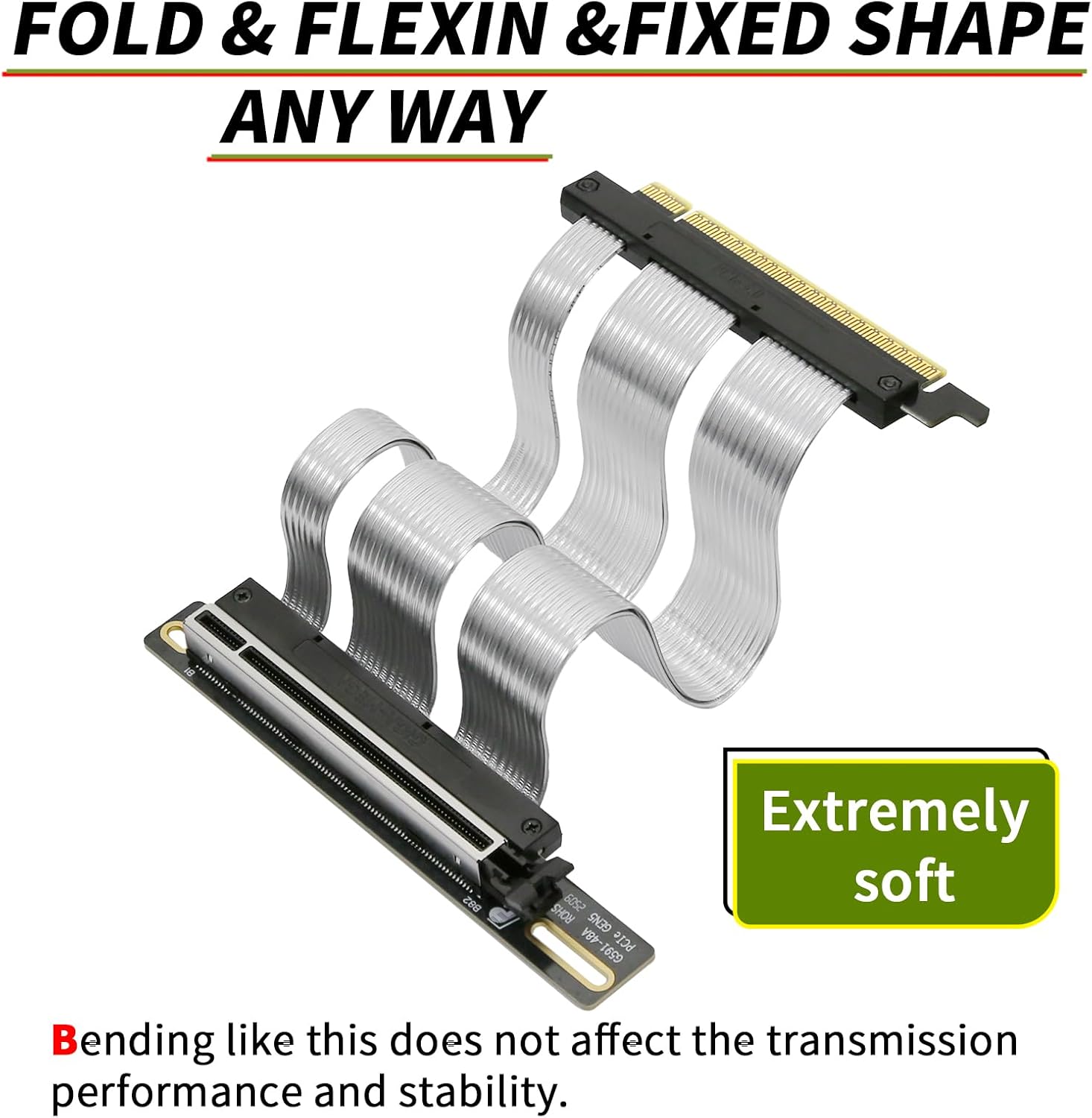 PCIe 5.0 X16 Riser Cable GPU Extension Cable GEN5 Vertical Mount for Next RTX5090, GEN5 SSD Riser Card (50cm)