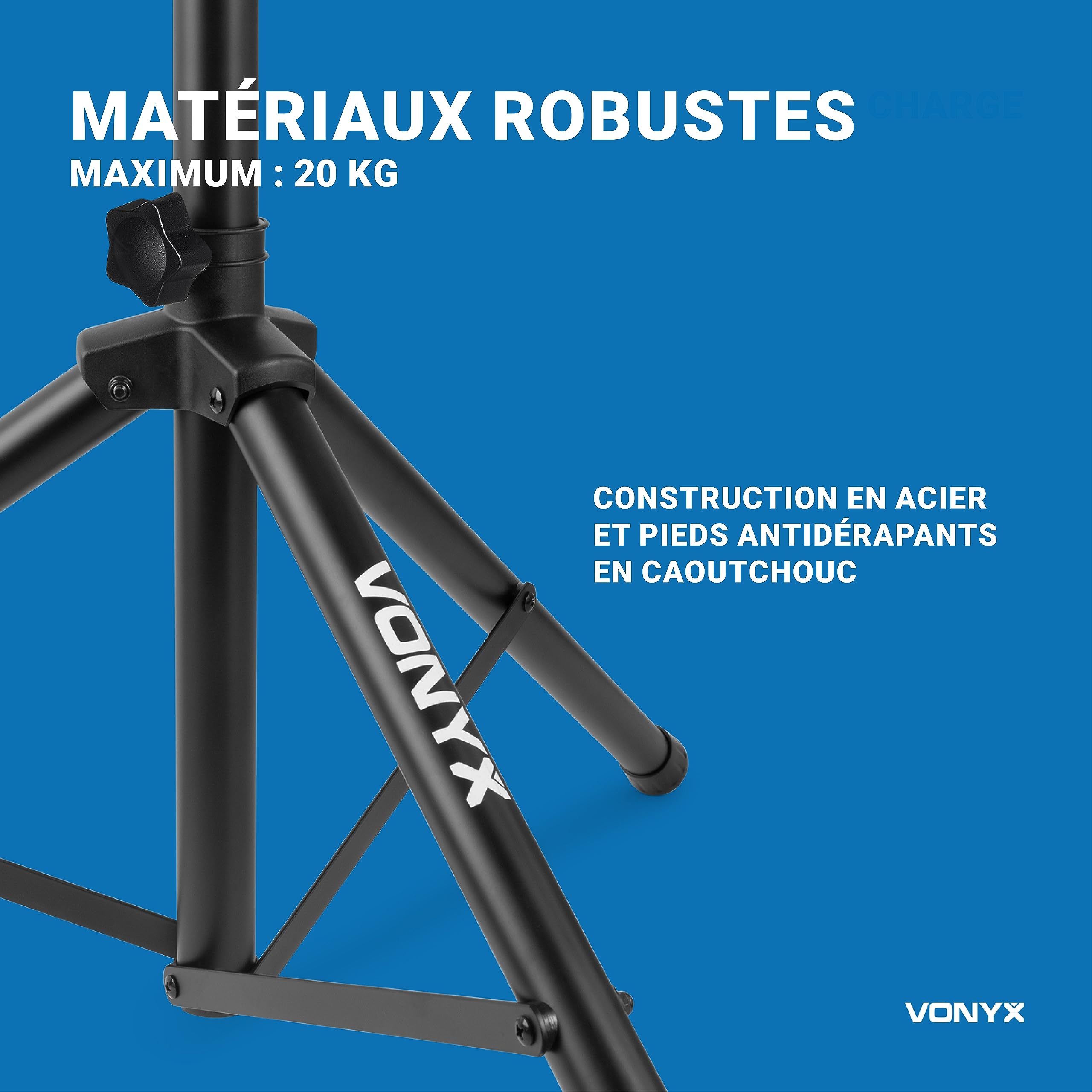 Vonyx LS02K Petits Pieds d'Enceintes en Métal, Noir, Insert 35mm, 5 Hauteurs Réglables Entre 66cm et 111cm, Système de Verrouillage de Sécurité, Charge Maximale par Pied 20 kg