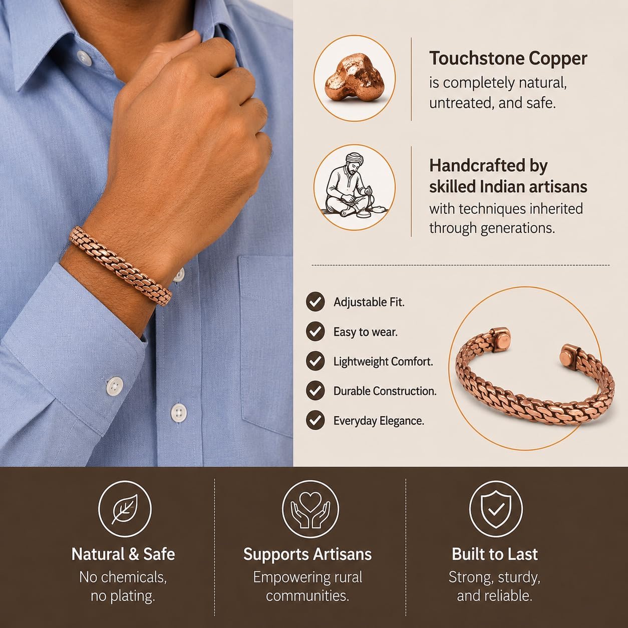 Touchstone Pure Copper Bracelet, Woven image 2
