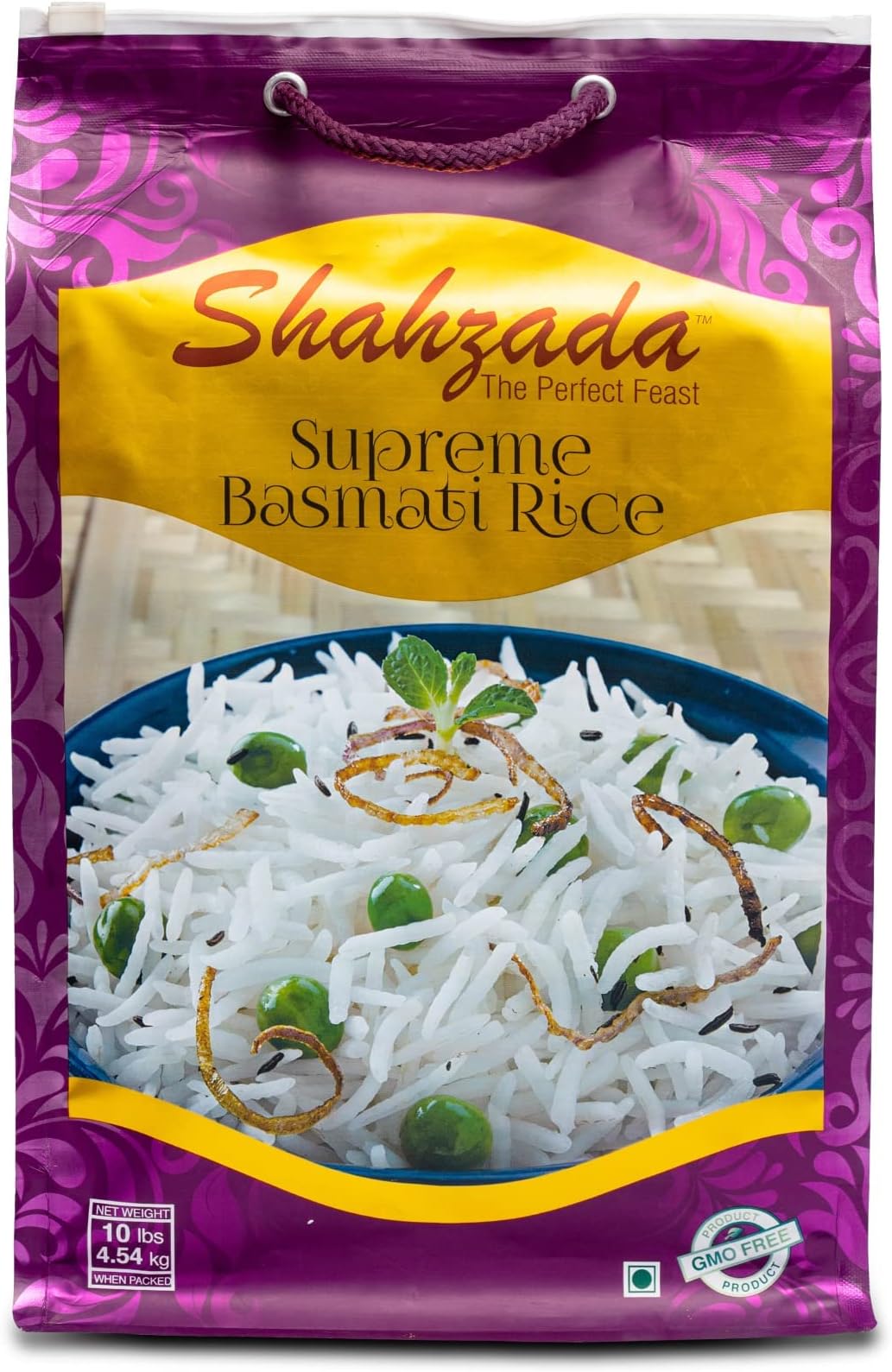 Shahzada Supreme Basmati Rice 10 Lbs – Extra Long Grain, Non-Sticky, Non GMO, Vegan, Gluten Free, No Cholesterol, Low Sodium, Zip-Lock Bag, Parboiled