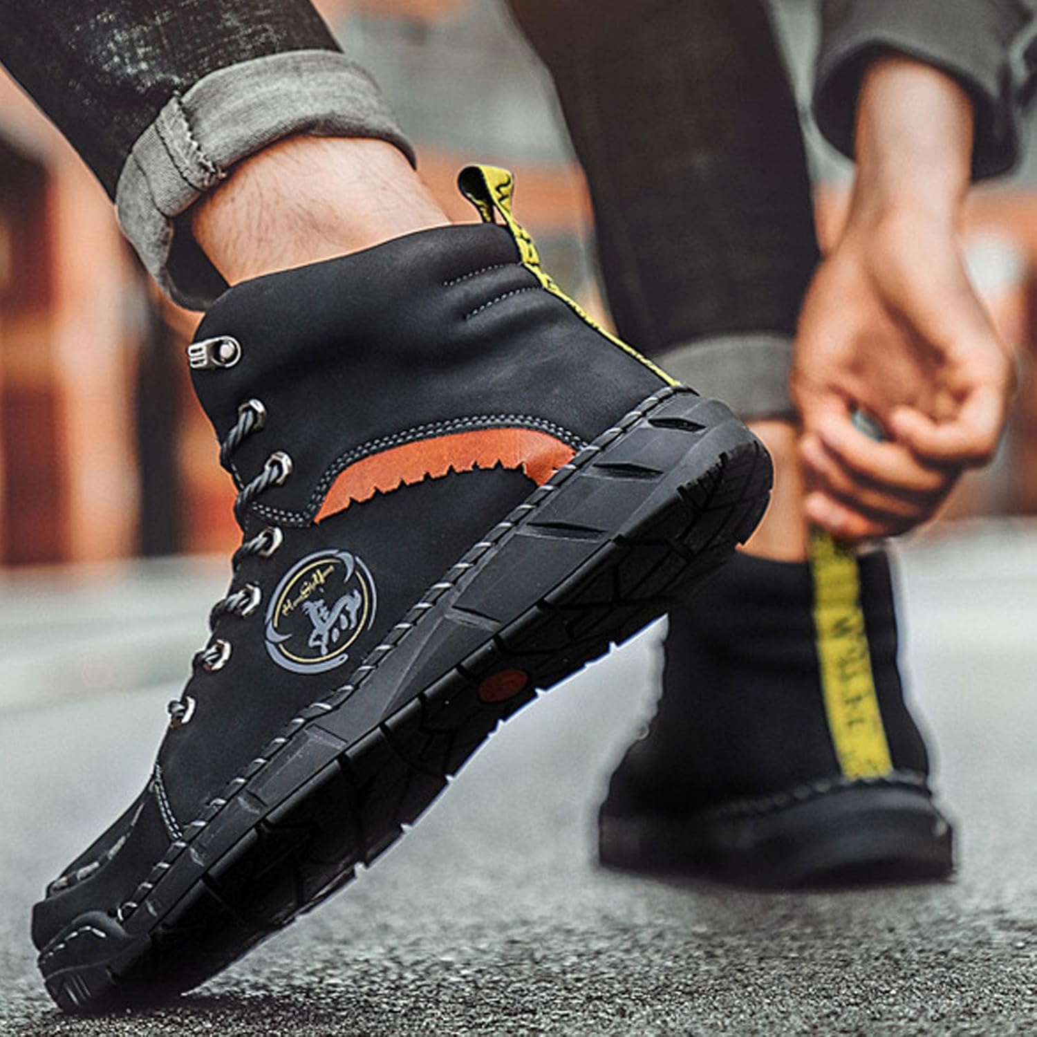 Men's Handmade Leather Waterproof Work Ankle Boots Retro Lace-up Platform Non-slip Orthopedic Safety Hiking Chukka Boot for Casual Work Outdoor