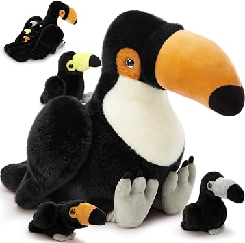 MorisMos Toucan Stuffed Animal with 3 Babies Inside, 24 Inch Toucan Plush | Orange Toucans; Hidden Zippered; Tropical Bird Family; Soft Huggable; Bold Beak Details; Interactive Play; Share & Display