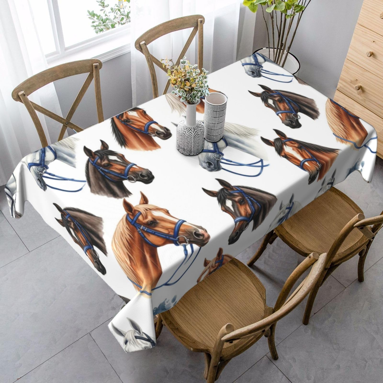 Nappe cheval sauvage 137x183 cm rectangulaire et imperméable pour décoration de table
