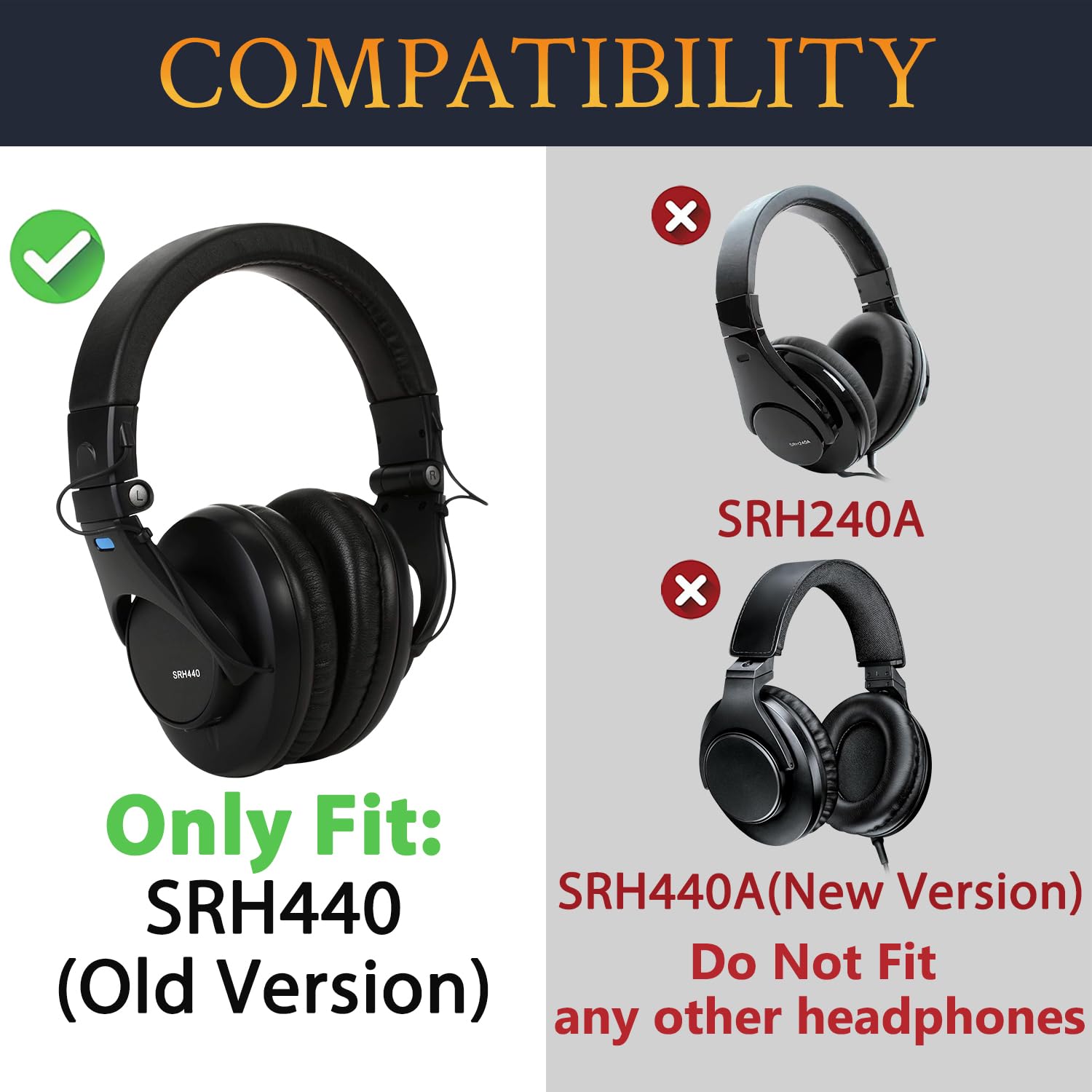 SOULWIT Bandeau Couverture pour Shure SRH440 (Ancienne Version) Professionnel Studio Casque, Pièce de Rechange pour Headband