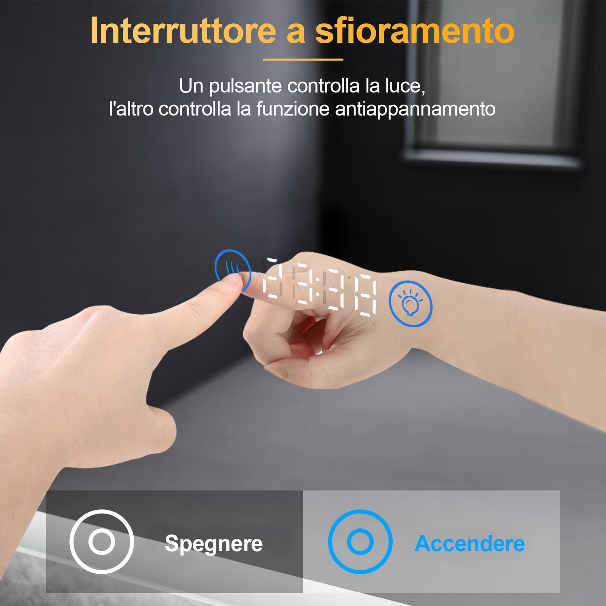 SONNI Specchio da Bagno a LED con Illuminazione, Specchio Con Luci 80 x 60cm Con illuminazione, Funzione Tri-colore Dimmerabile e Infinitamente Dimmerabile con Triplo Ingrandimento
