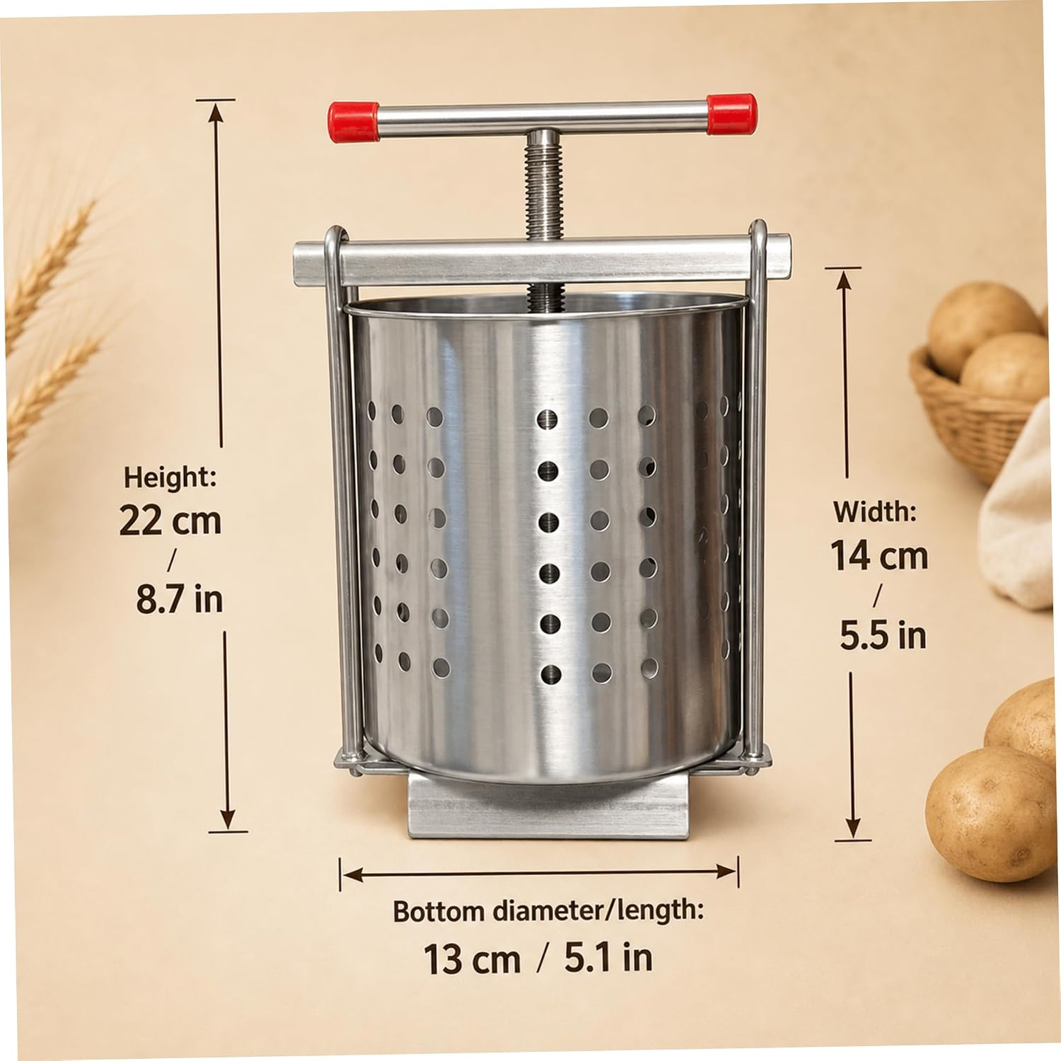 Vegetable Squeezer - Manual Stainless Steel Cheese Press for Cheese Making & Food Prep