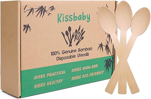 Utensilios de bambú -300 PK 6.7 "Cucharas de bambú desechables compostables de bambú Set de cubiertos biodegradables ecológicos renovablesCuchara de
