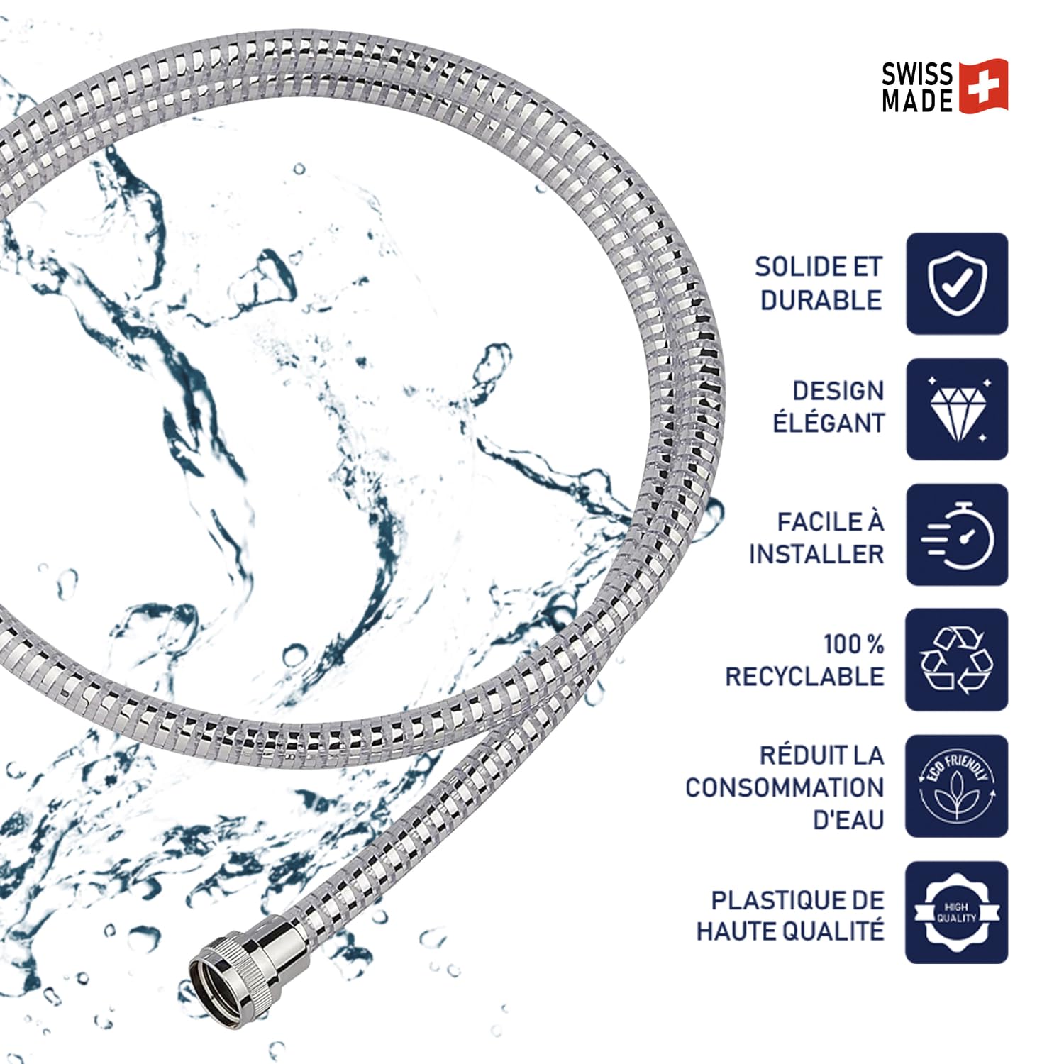 SwissWave 7640348271149 Ensemble Reno Kit Baignoire avec Douche à Jet Unique, Support Fixe, Flexible Inclus, Chromé, Plastique, 300 g