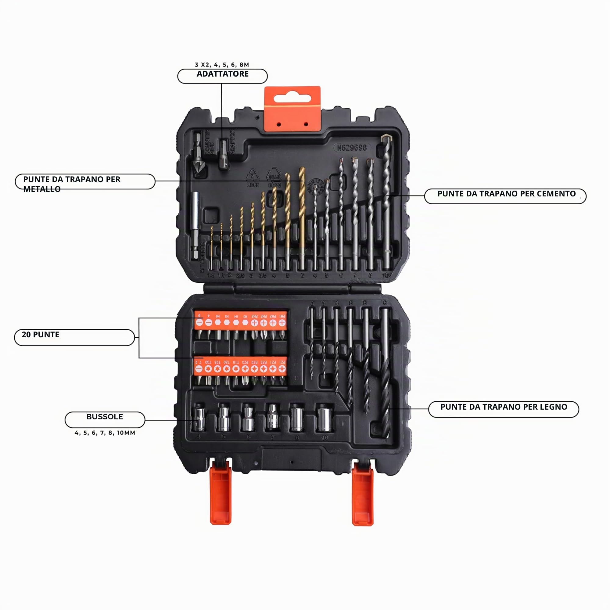 BLACK+DECKER BCD001C1-QW Trapano Avvitatore a batteria 18 V, 1 batteria 18V - 1.5Ah & A7188-XJ Set per Forare (20 Punte Miste e 30 Accessori per Avvitare), 50 Pezzi, Set di 50