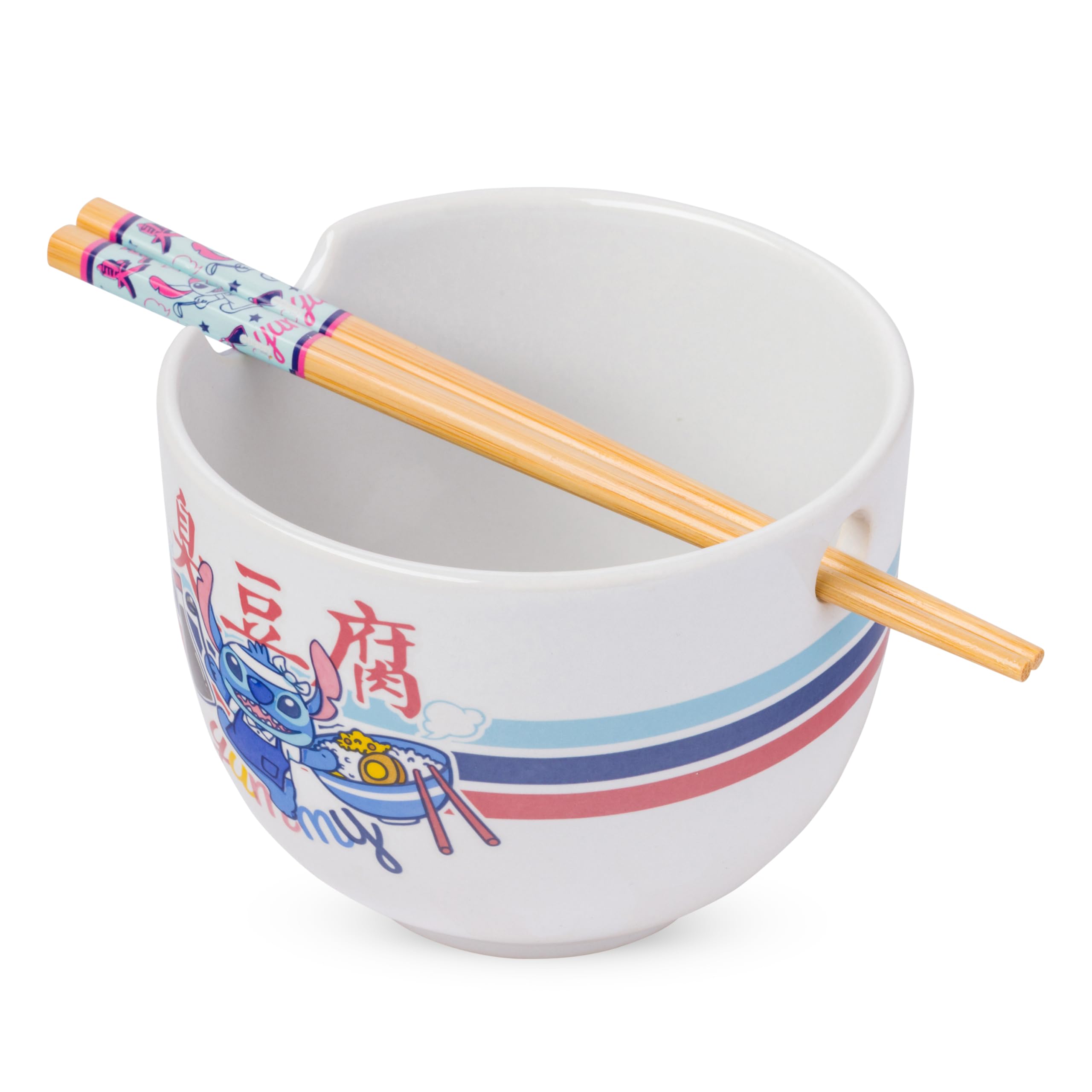 Silver Buffalo Lilo and Stitch Yummy, Ramen Bowl with Chopsticks, 20oz