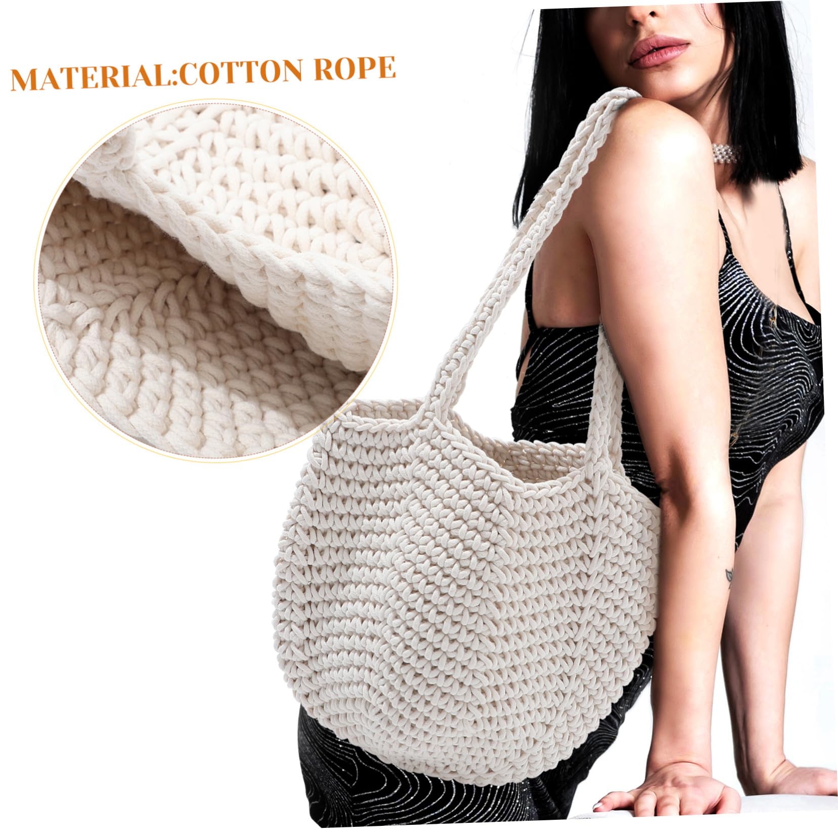 ifundom Borsa Intrecciata da Donna in Corda di Cotone Bianco Grande Capacità e Resistente, Stile alla Moda per Spiaggia e Matrimoni