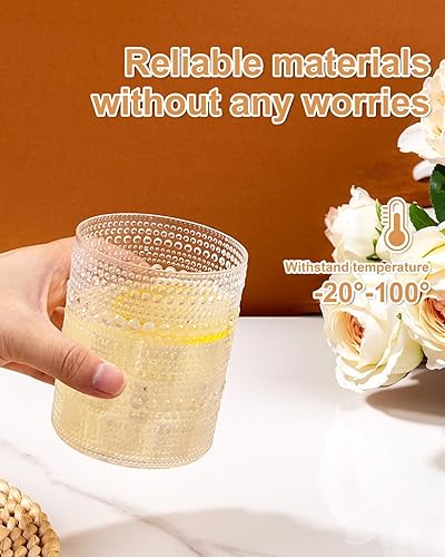 Miniatura 5 de YOUBET 24 vasos de plástico para beber, 14 onzas, transparentes, vintage, vasos desechables con cuentas para jugo, vino, fiesta