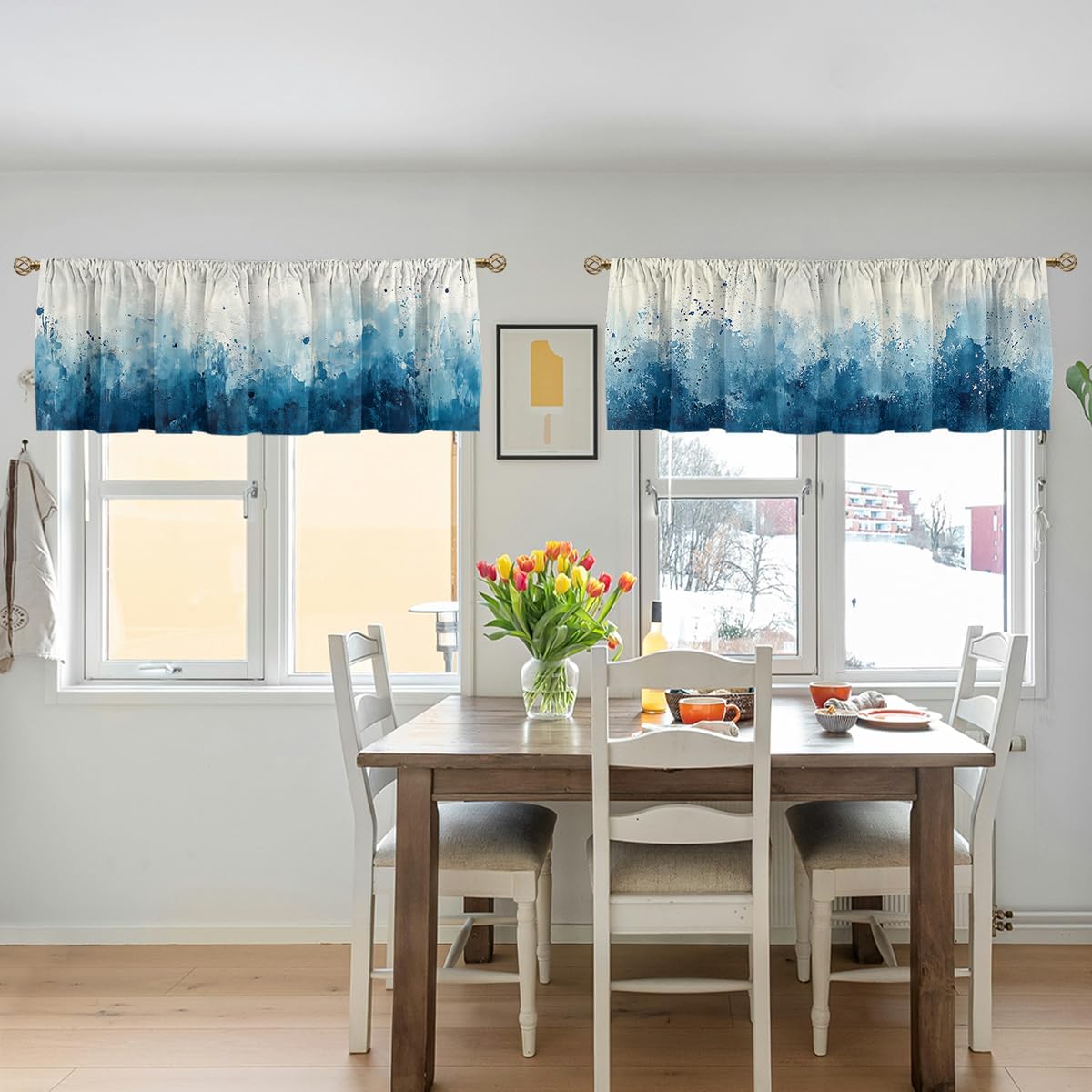 Navy Blue Curtain Valance for Windows 2 Pack Abstract Art Rod Pocket Printed Curtain Valances Short Tier Curtains for Kitchen Living Room Bathroom Bedroom 54 x 18 Inch - Image 5