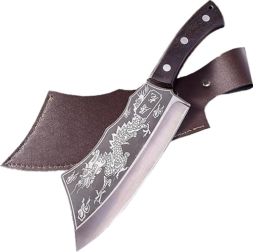 Cuchillo de asesinato de dragón, cuchillo de dragón negro hecho a mano de 8.2 pulgadas, versión japonesa de acero de titanio, cuchillos de cocina