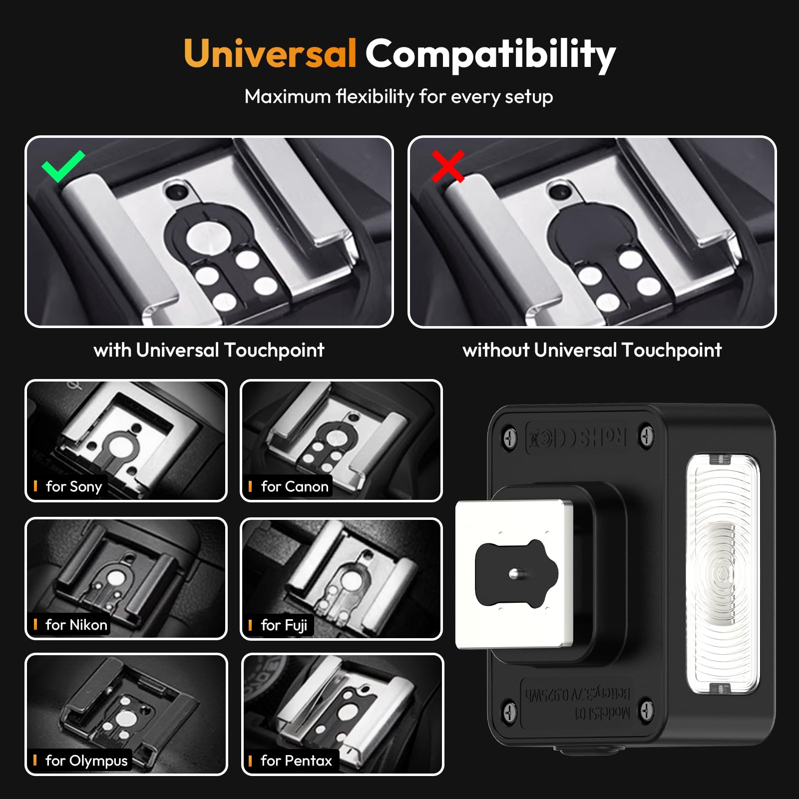 Ulanzi SL01 Mini Flash Speedlite - GN8 Powerful 6500k On-Camera Flash Light, 4 Power Levels, Compatible with Sony ZV-1/ZV-E10/Canon/Nikon/Fuji/Panasonic/Leica/Olympus, 【Not Fits Sony ZV-1F】