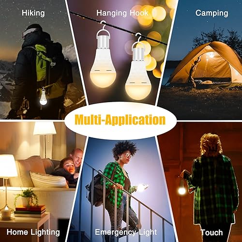 Miniatura 6 de BoRccdit Bombillas recargables A19, bombillas de emergencia recargables equivalentes a 12 W, 60 W, bombilla de batería de 1200 mAh para fallo de
