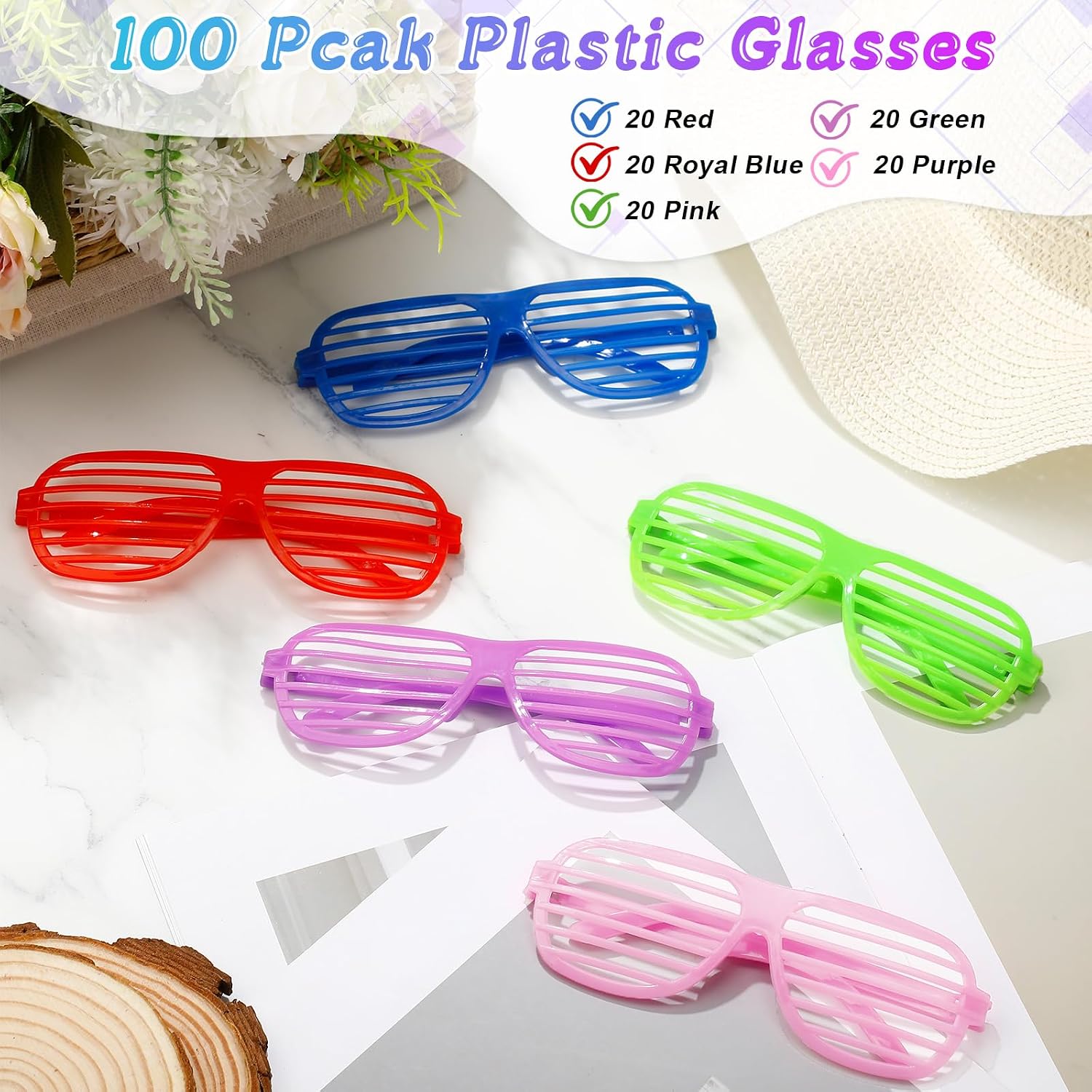 Maitys 100 Sunglasses Bulk Neon Shutter Shades Glasses 80s Party