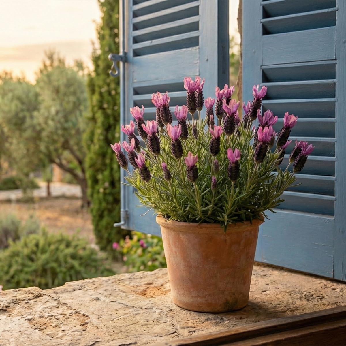 Bloomique - Lot de 6 - Lavandula Stoechas Anouk - Lavande Papillon - Rustique - Plante balcon - Plante jardin - Hauteur 20-25 cm - Pot 12 cm