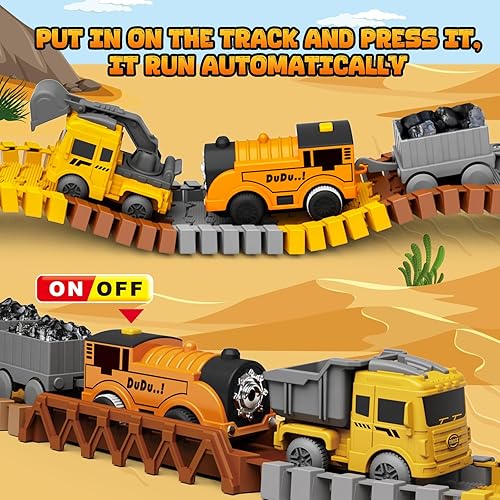 Miniatura 6 de Juguetes para niños, 128 piezas, juego de pistas de carreras de construcción, juegos de trenes eléctricos para niños, pistas de carreras de camiones