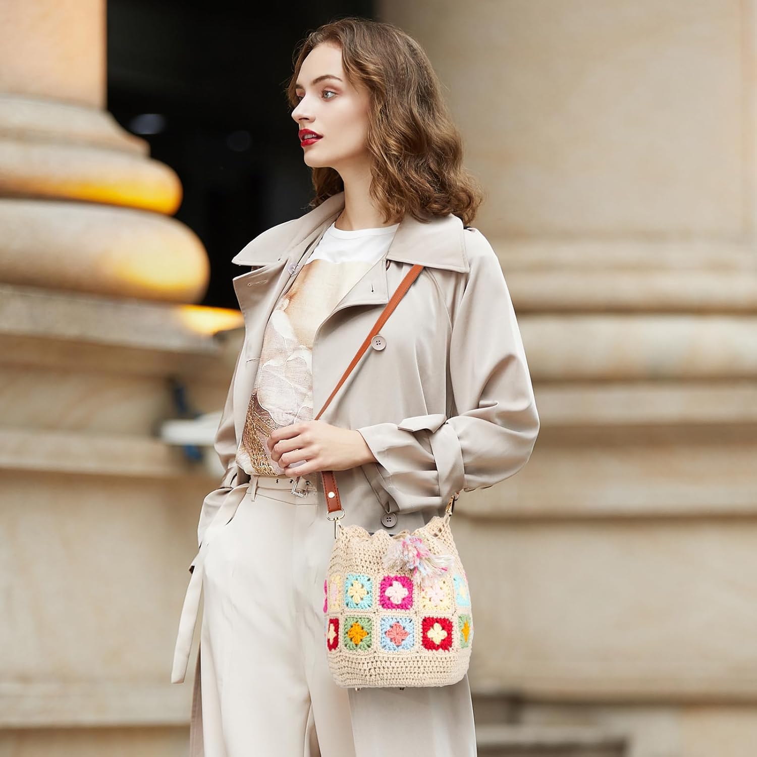 Noocro Crochet Kit for Advanced or Intermediate Beginner DIY Granny Square Bucket Bag, Purse, with Step by Step Tutorial Video and Detailed Instruction Complete Kit Craft Supplies Holiday Gift