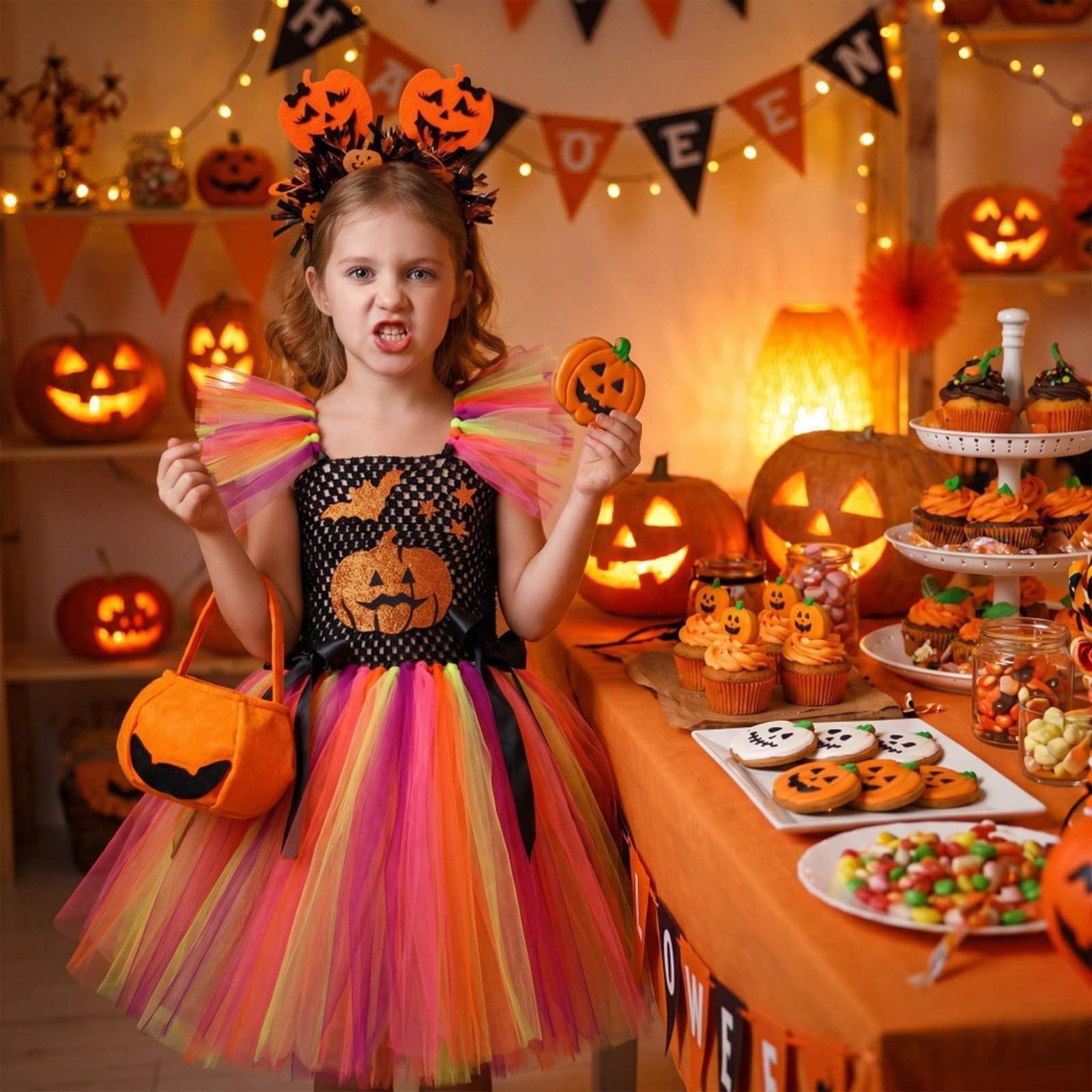Generisch Incantevole abito da bambina a forma di zucca per feste e travestimenti