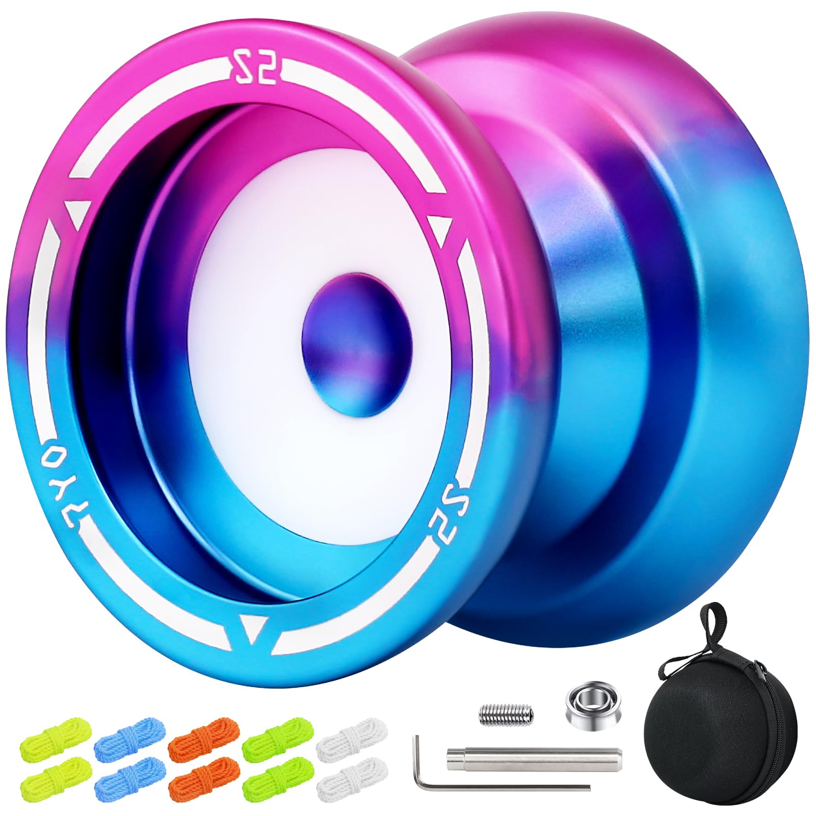 S2 Professional Yoyo for Kids, Responsive Yoyo for Beginner Adults, DNA Yo Yo with KK Bearing+ 10 Strings+ Yo-yo Bag (Blue Pink)