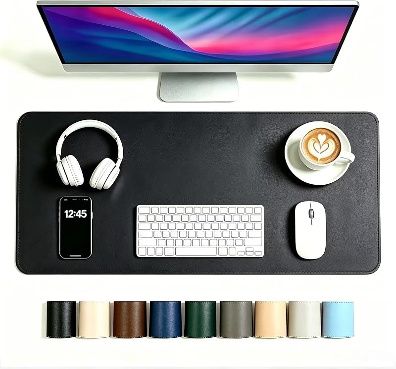 Alfombrilla de escritorio XL de 27,5 x 37,5 pulgadas, protector de escritorio, antideslizante, de piel sintética, secante, teclado para computadora portátil, alfombrilla para ratón, alfombrilla de escritura, cubierta de mesa para mujeres y hombres, rectangular, impermeable, negro