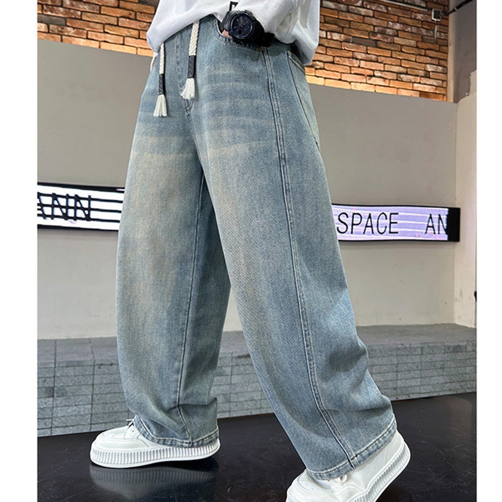 Générique Pantalons en Denim Jean Baggy Garçon Printemps Automne Enfants Slim Fit Tapered Jeans Garcon Pantalon Noir École Loisirs Été Chat Pâques Années 90 Hip Hop Streetwear Cadeau
