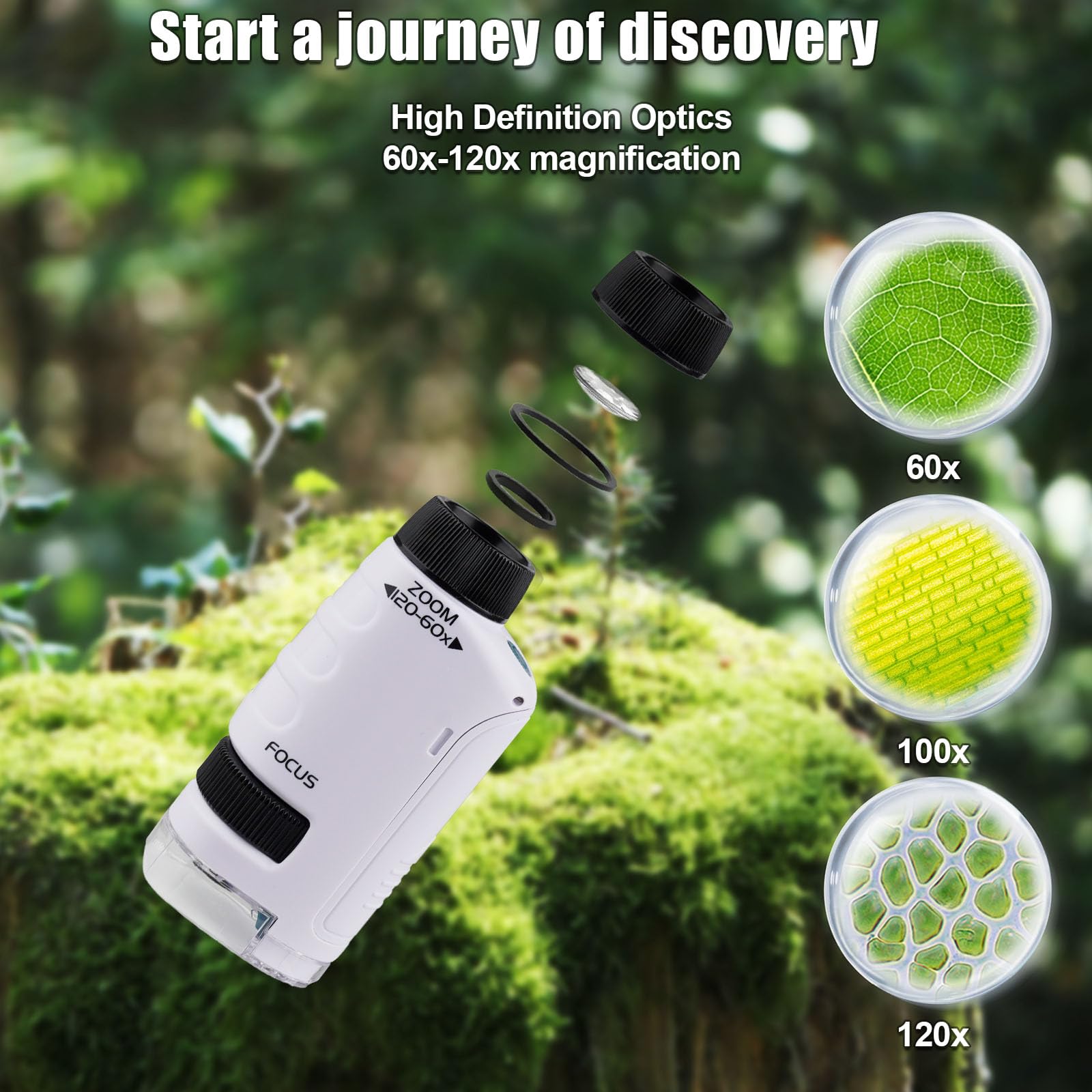 Miniscope Kids, LED Pocket Microscope (60-120x), White - Image 2