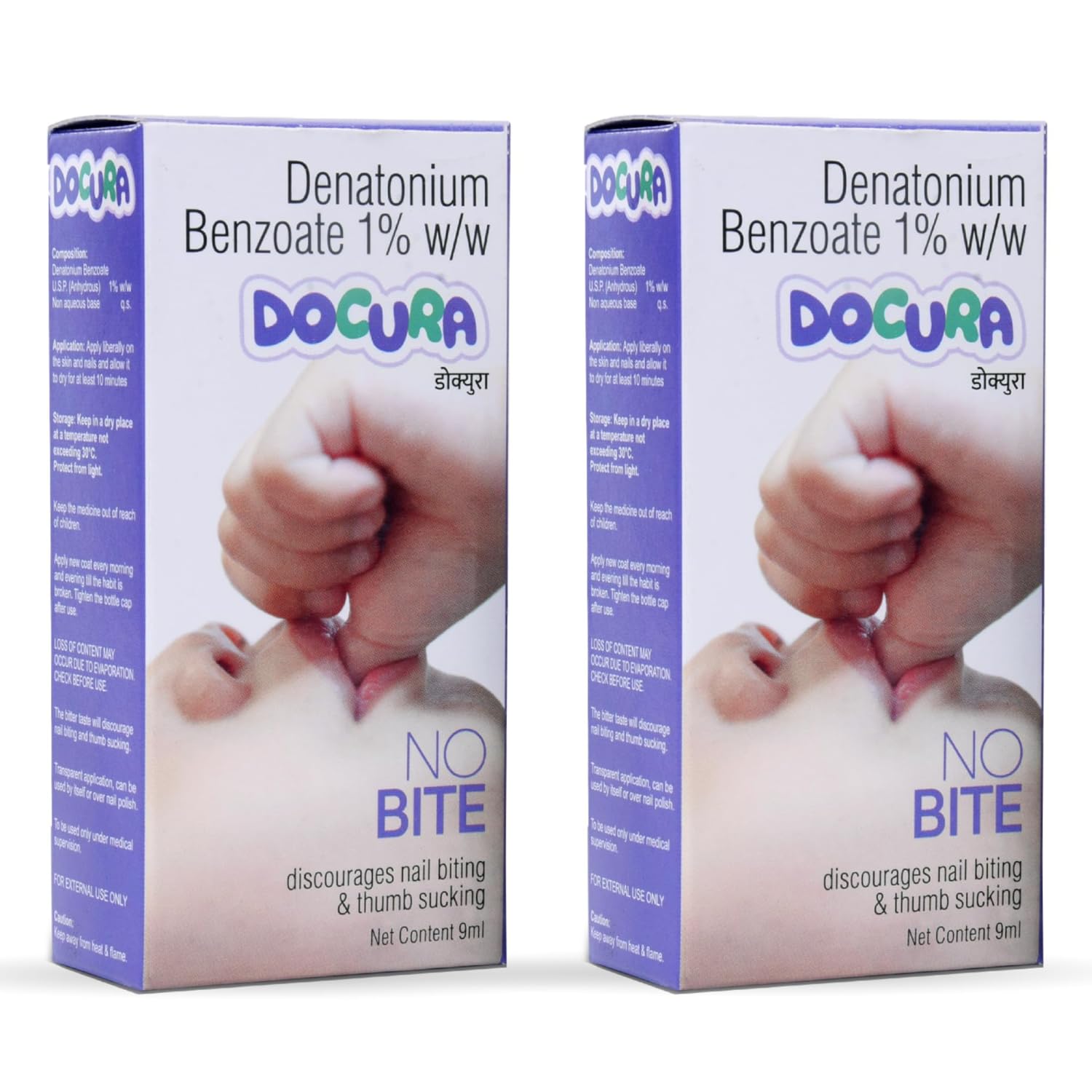 Docura No Bite | Anti Nail Biting and Thumb Sucking Solution for Kids | Pediatrician-Approved Bitter Formula | Safe for Toddlers and Children | Easy Brush-On Application | 9 ml (Pack of 2)