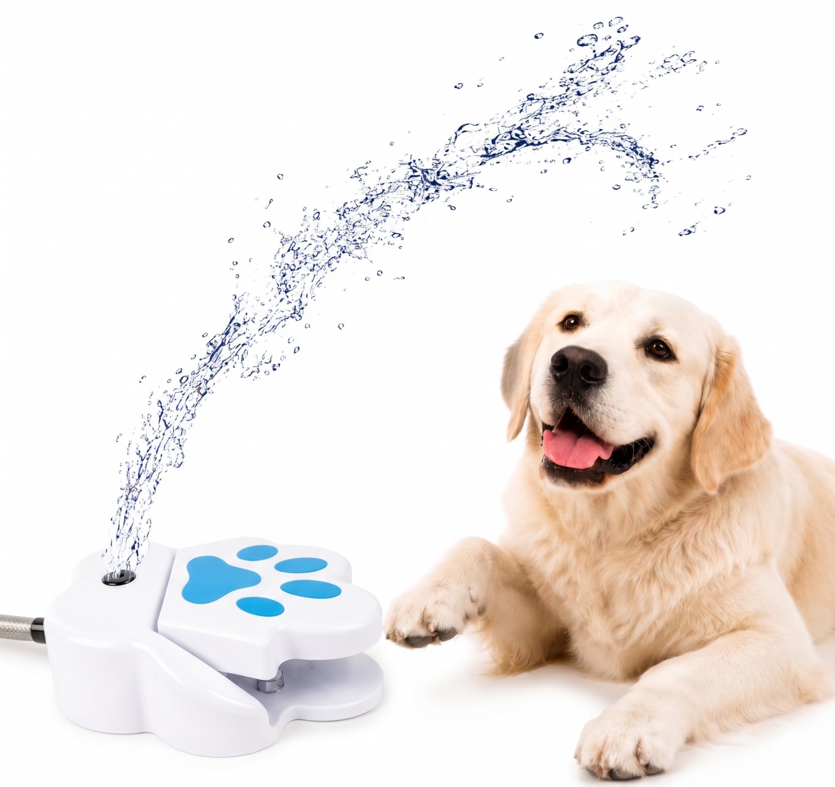 Dog Water Fountain Step On, Paw Activated Outdoor Dog Sprinkler Toy for Large & Small Dogs, No Battery Pet Drinking Pedal with Leak-Proof Hose Connector for Backyard & Summer Play