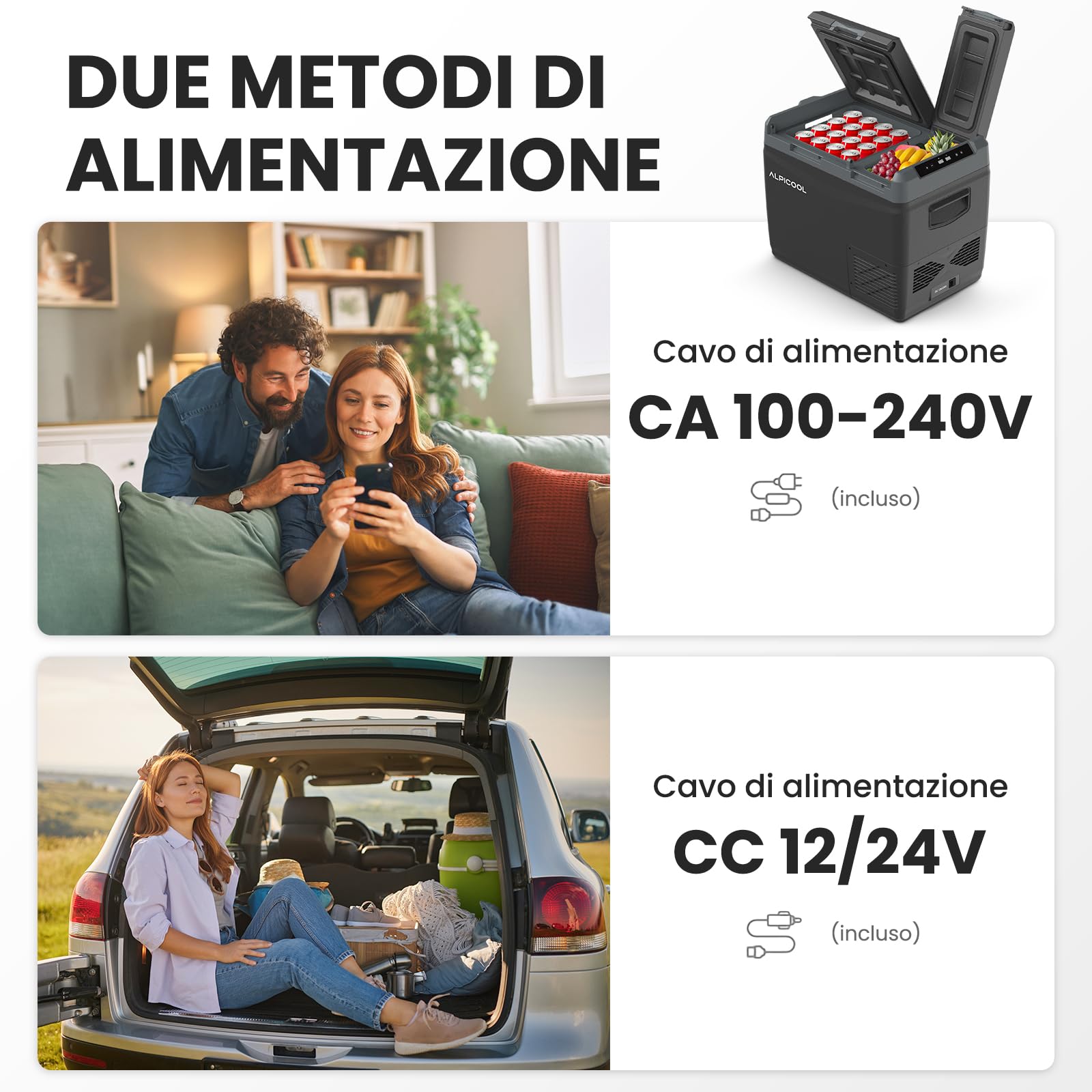 Alpicool KLS48 Frigoriferi per Auto 39L con APP, 2026 Doppia Zona Frigorifero Portatile Elettrico 12/24V DC 100~240V AC,-20℃-20 ℃,Frigo Portatile per Camion Barca Picnic,con Scomparto Ghiaccio,Nera
