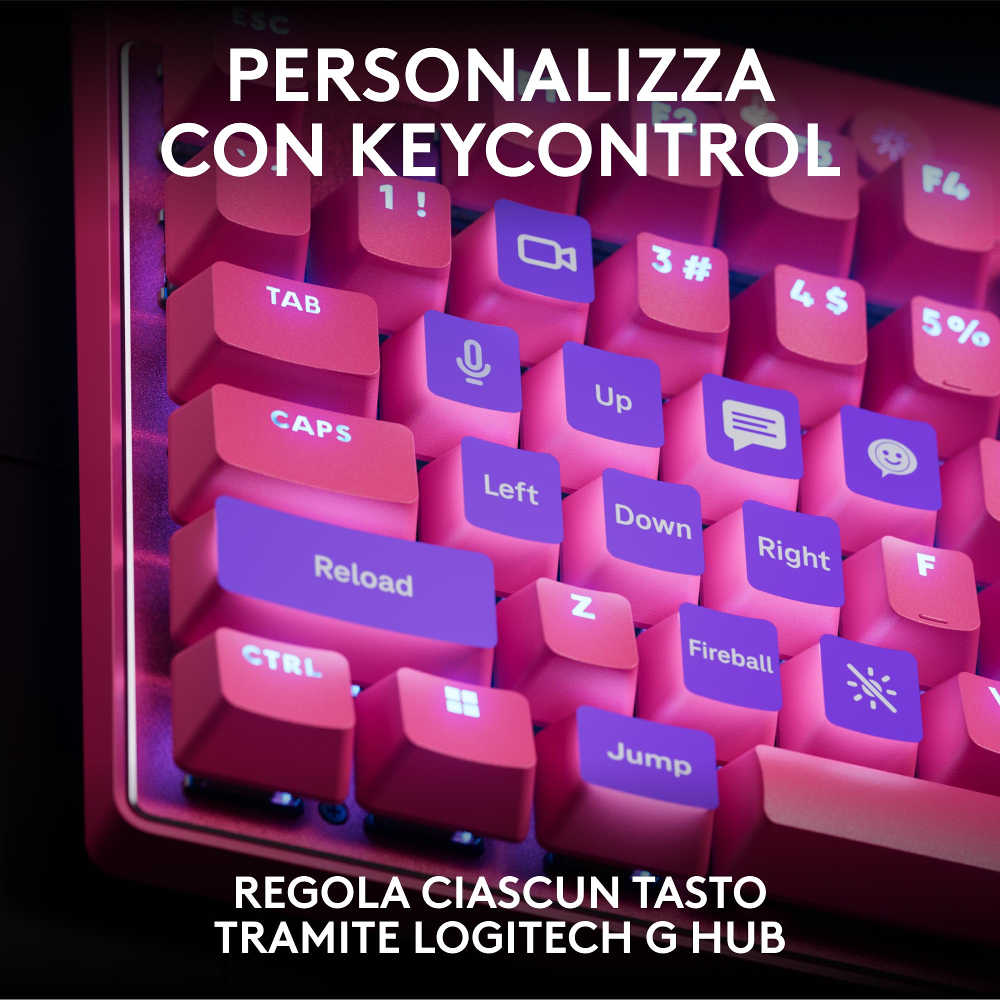 Logitech G PRO X TKL RAPID, tastiera gaming senza tastierino numerico con interruttori analogici magnetici, modalità di attivazione rapida, azionamento e RGB personalizzabile, US INT'L QWERTY-Magenta