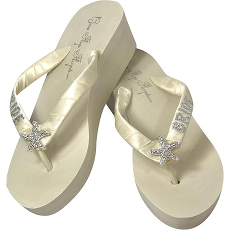 Silver Starfish Bride Glitter Flip Flop Sandals