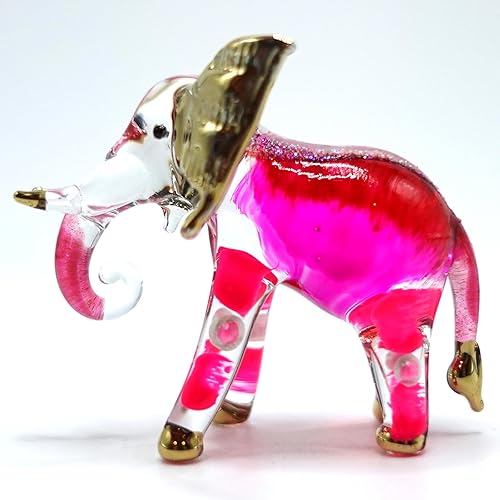 Figuras artísticas de elefante en miniatura de vidrio soplado a mano, animales coleccionables, decoración de regalo, tronco hacia abajo (rosa rojo)