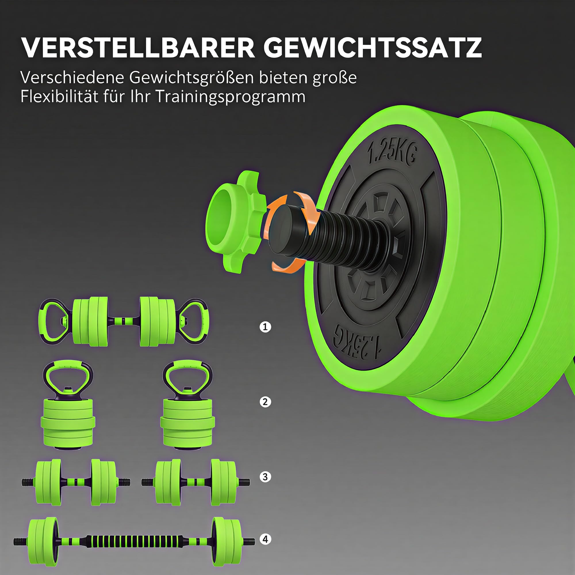 SPORTNOW Zestaw hantli 4 w 1, 20 kg, regulowane krótkie i długie hantle | Kettlebell, profesjonalne uchwyty do pompek, do domu, treningu siłowego i fitnessu