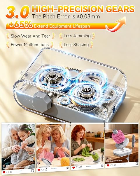 5.0 Upgraded Electric Yarn Winder【Top1 RPM German Motor】【SGS-Grade Precision Gears】 Wool Yarn Ball Winder Compact Automatic for Crocheting Super Strong Tension, Ideal for Home and Studio (Gray White) - 4