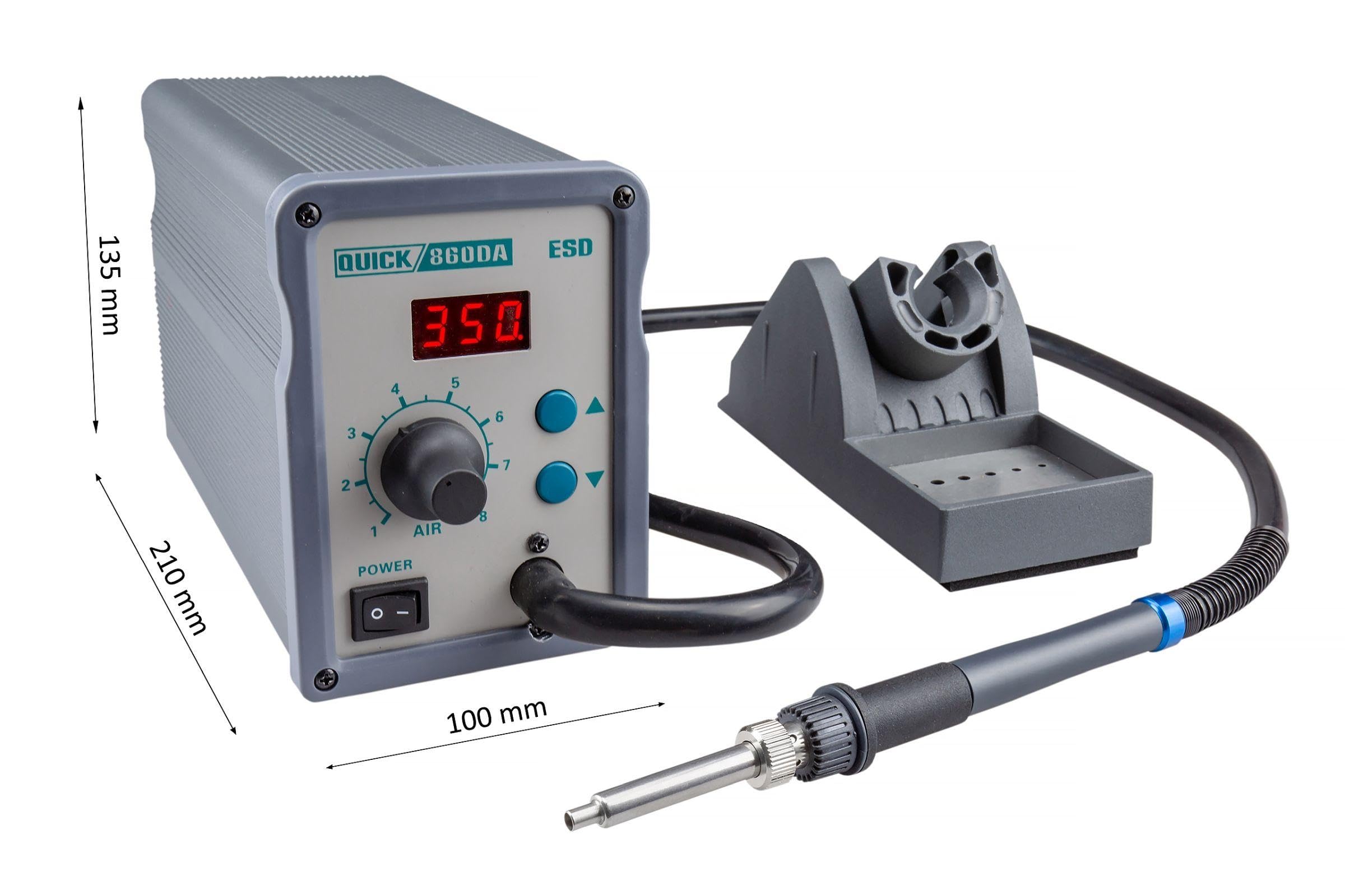 QUICK 860DA Profi Heißluft Lötstation Set digital regelbar 120 Watt Temperaturbereich 100-450 °C SMD Reworkstation/Kalibrierfunktion/Standby/Auto-Kühlsystem