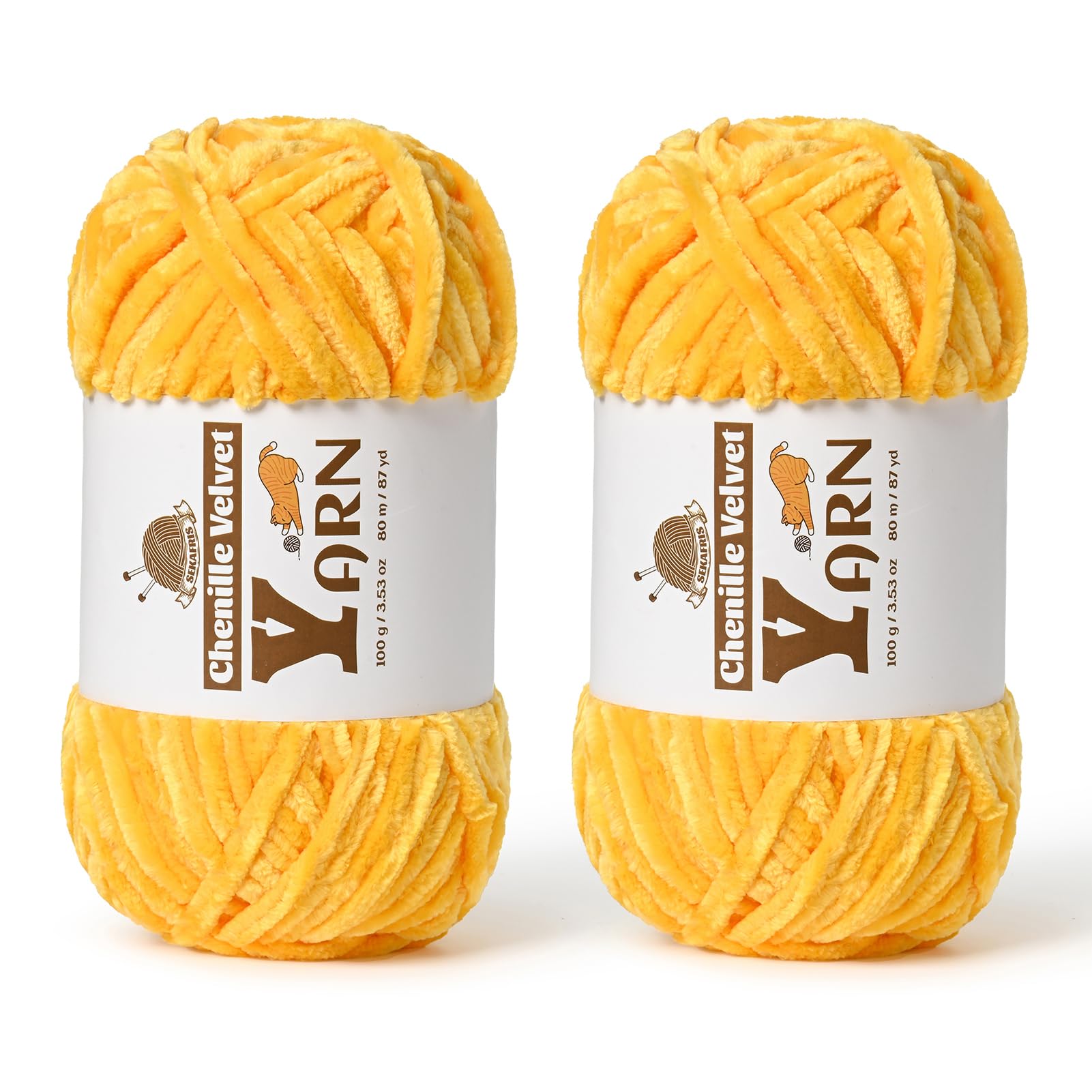 Chenille Crochet Golden Yellow Yarn 2 Pack