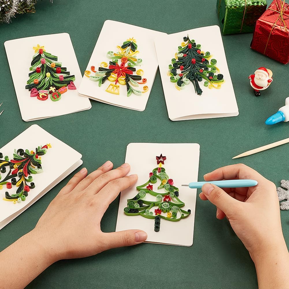 WEBEEDY 20 Sets DIY Christmas Tree Quilling Kit Handmade Christmas Tree Quilling Card with Instruction DIY Happy Christmas Congratulation Cards for Friends Families and Colleagues