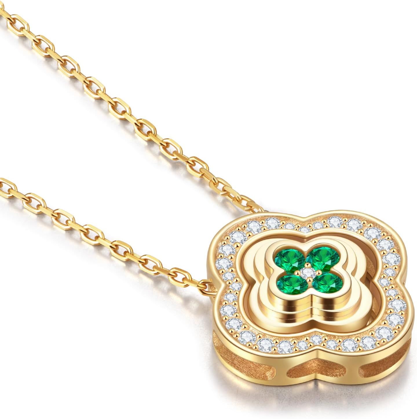 Clover Necklaces for Women Gifts with Lab-Grown Moissanite and Emerald|S925 Sterling Silver|14K Gold Plated Non Tarnish