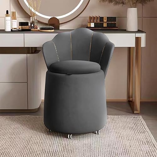 ADCDAYE Silla de begonia tapizada con almacenamiento, respaldo y ruedas, cómodo y mullido terciopelo para dormitorio, baño, sillas de maquillaje