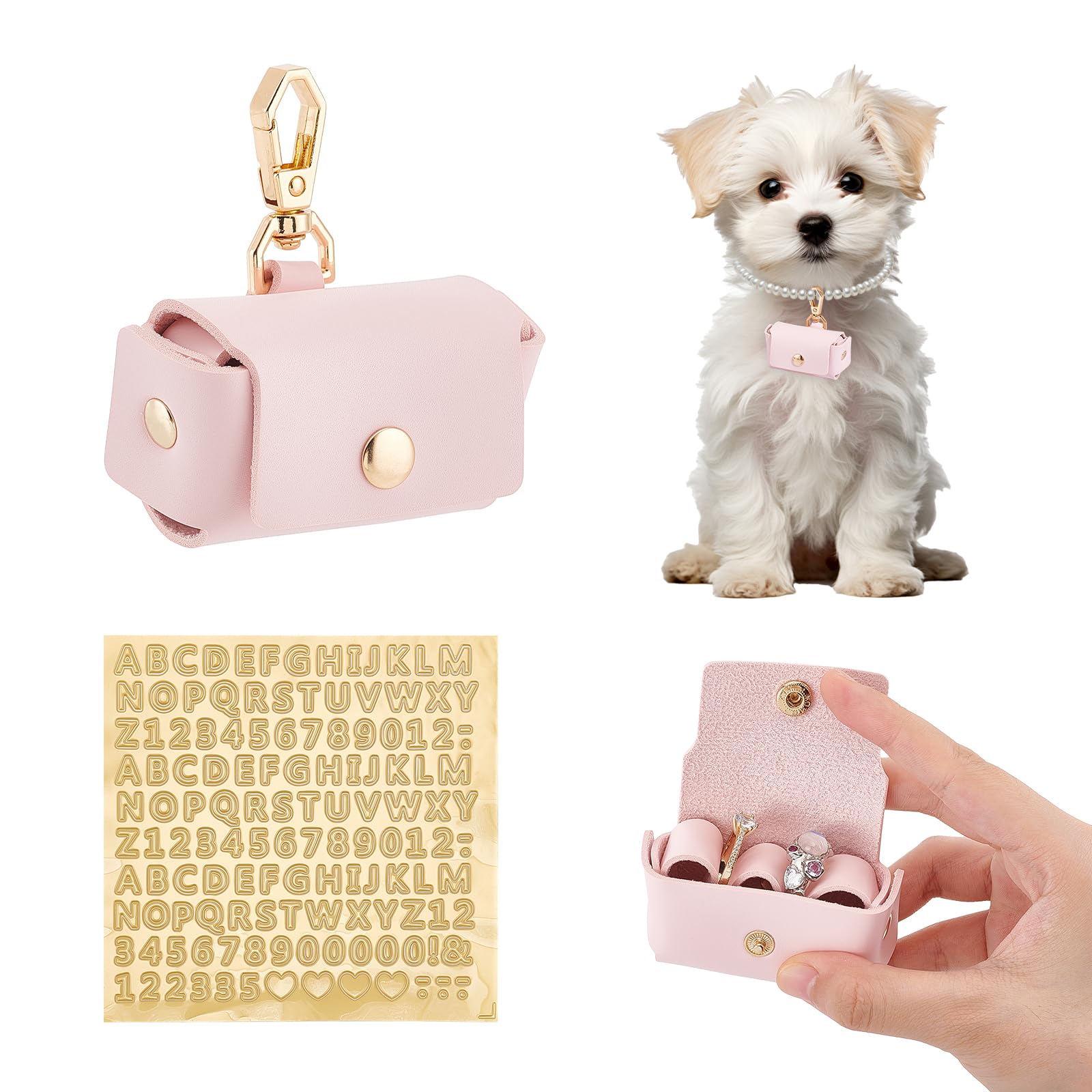 AMIJOUX AMIJOUX Bolsa Porta Anillos de Boda Rosa para Collar de Perro, Caja de Cuero para Anillos de Bodas, Caja de Almohadas para Anillos de Bodas para Mascotas