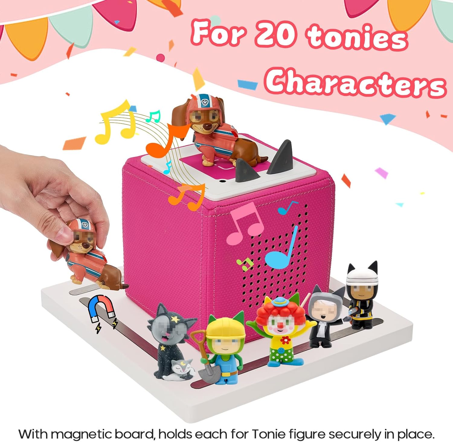 for TonieBox 2/1 Square Tonies Storage Shelf,Tonie Shelves Magnetic with Pine Wood Organizer Figures 12-30 Characters Compatible Charging Station Tonies Box Shelf for Kid's Room(White)