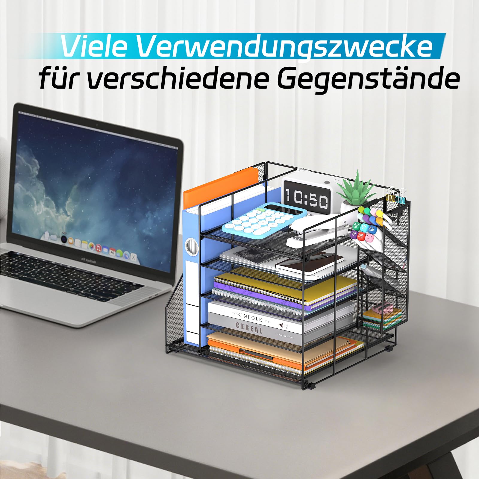 Schreibtisch Organizer und Zubehör, 5-stufiger Multifunktionaler Stiftehalter mit Schublade und Ablagefächer, für Büro, Schule, Zuhause