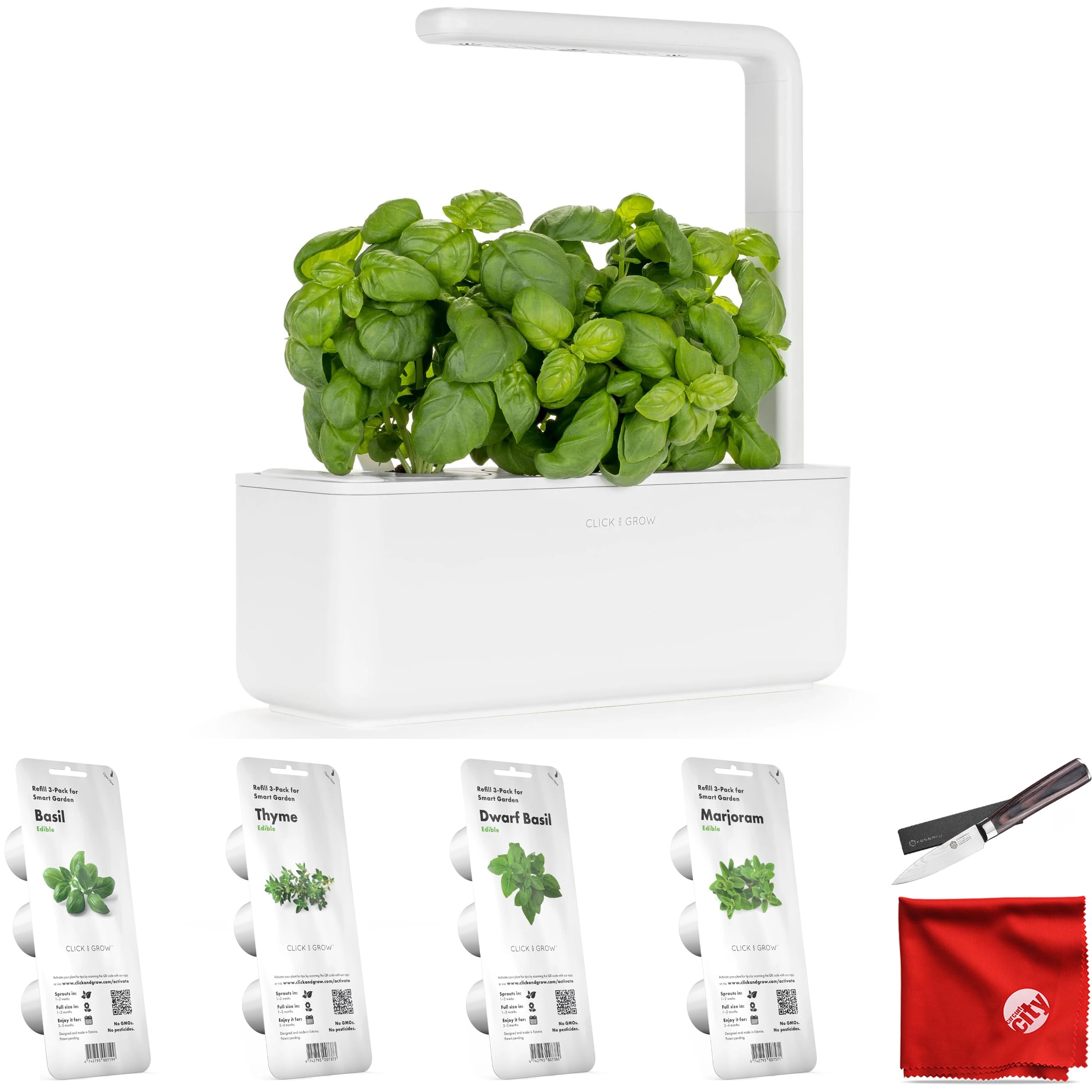 Click & Grow Smart Garden 3 Indoor Herb Vegetable Garden Kit with Grow Light | Easier Than Hydroponics Growing System | for Home Kitchen Windowsill | Bundle with 12 Plant pods and Paring Knife